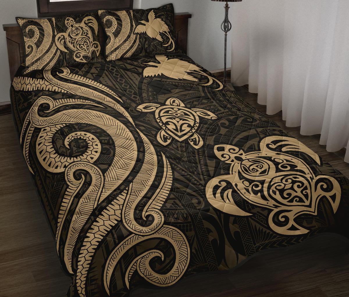 Papua New Guinea Quilt Bed Set - Gold Tentacle Turtle Gold - Polynesian Pride