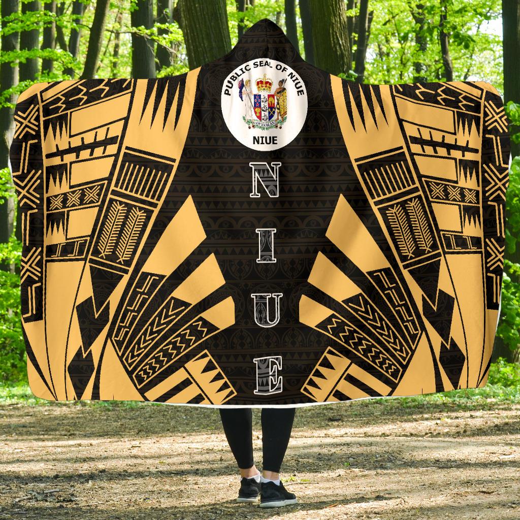 Niue Hooded Blanket - Polynesian Tattoo Gold Hooded Blanket Gold - Polynesian Pride