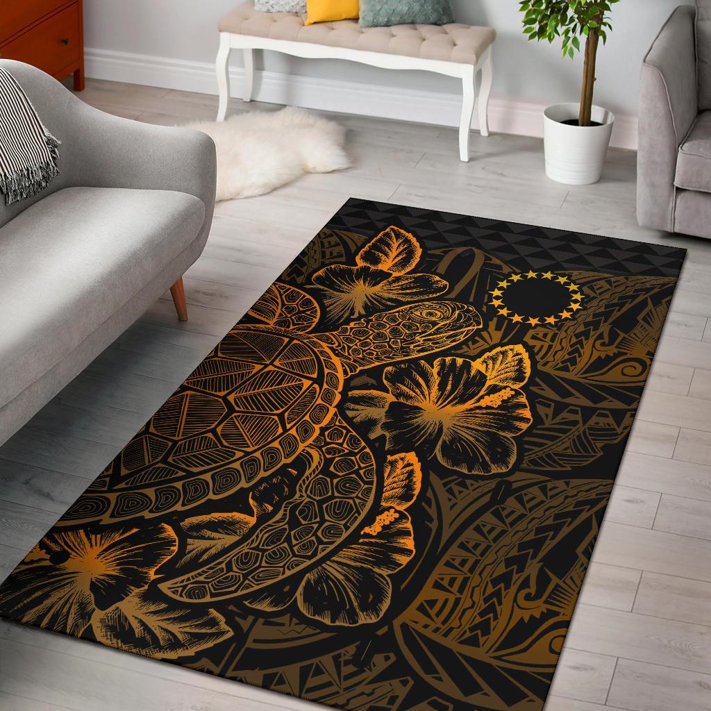 Cook Islands Area Rugs Turtle Hibiscus Gold Gold - Polynesian Pride