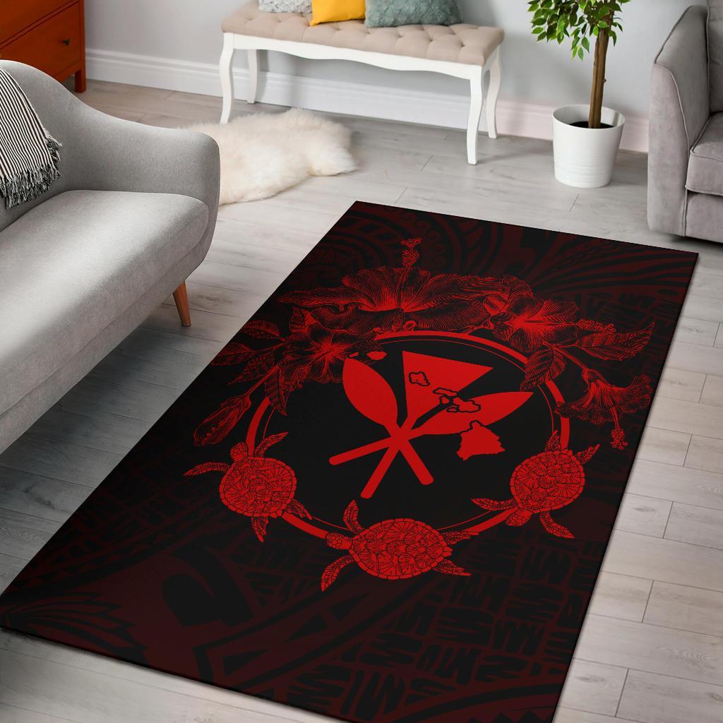 Hawaii Kanaka Turtle Hibiscus Polynesian Rug - Anthea Style Red Red - Polynesian Pride