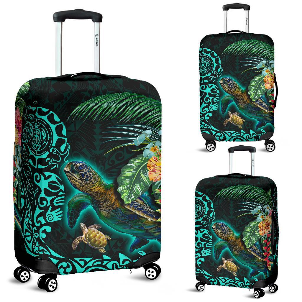 Tiki Polynesian Luggage Covers Turtle Hibiscus Black - Polynesian Pride