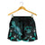 Niue Polynesian Women's Shorts - Turtle With Blooming Hibiscus Turquoise - Polynesian Pride