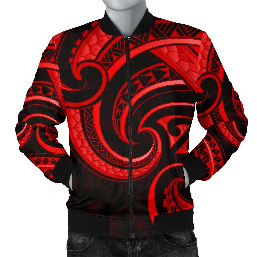 New Zealand Maori Mangopare Men Bomber Jacket Polynesian - Red Red - Polynesian Pride