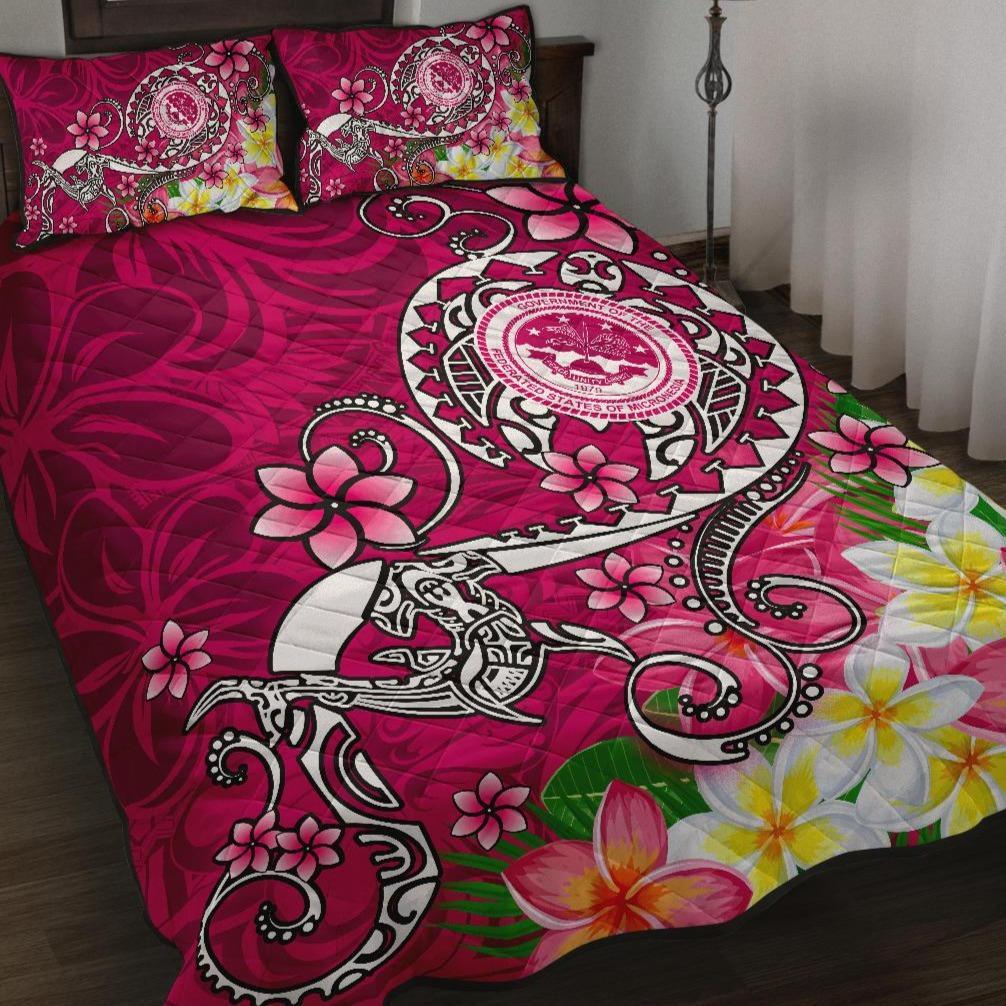 FSM Quilt Bed Set - Turtle Plumeria (PINK) Art - Polynesian Pride