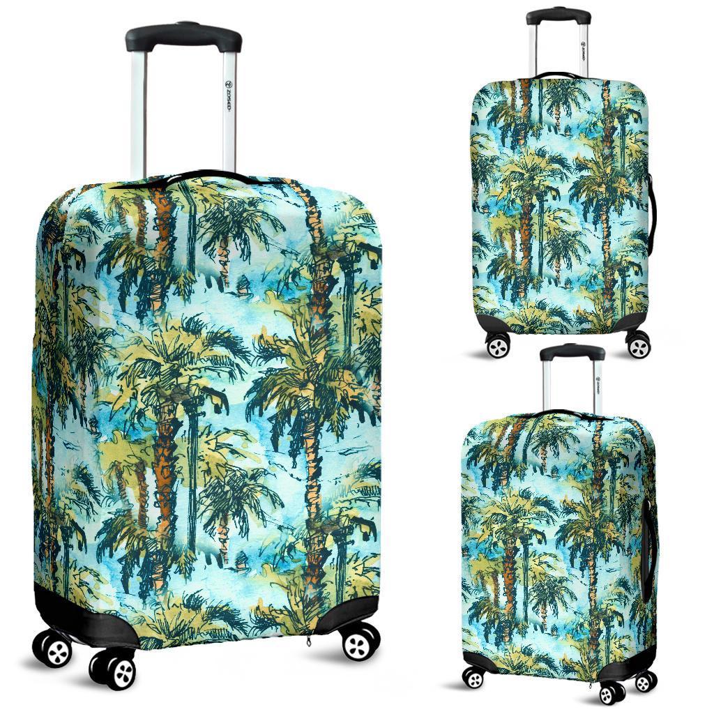 Tropical Palm Trees Blue Luggage Cover White - Polynesian Pride