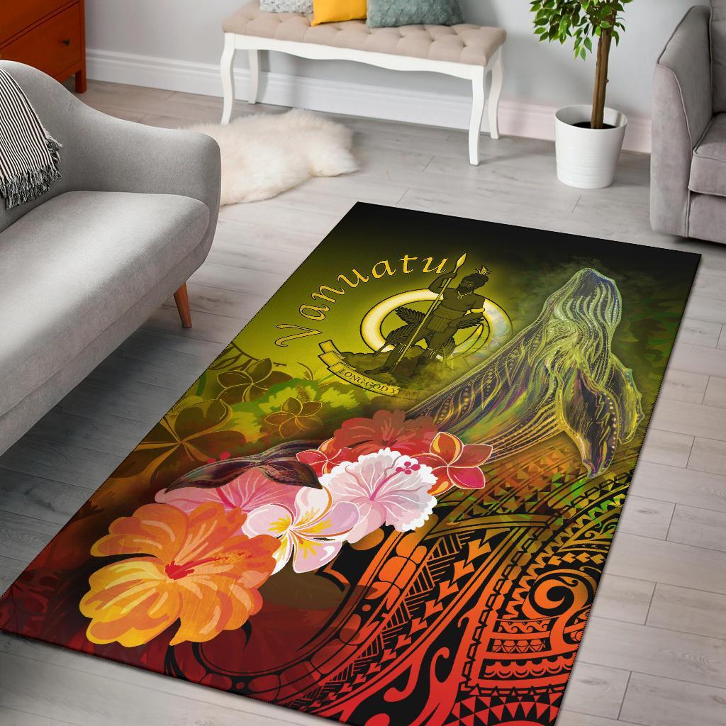 Vanuatu Area Rug - Humpback Whale with Tropical Flowers (Yellow) Yellow - Polynesian Pride