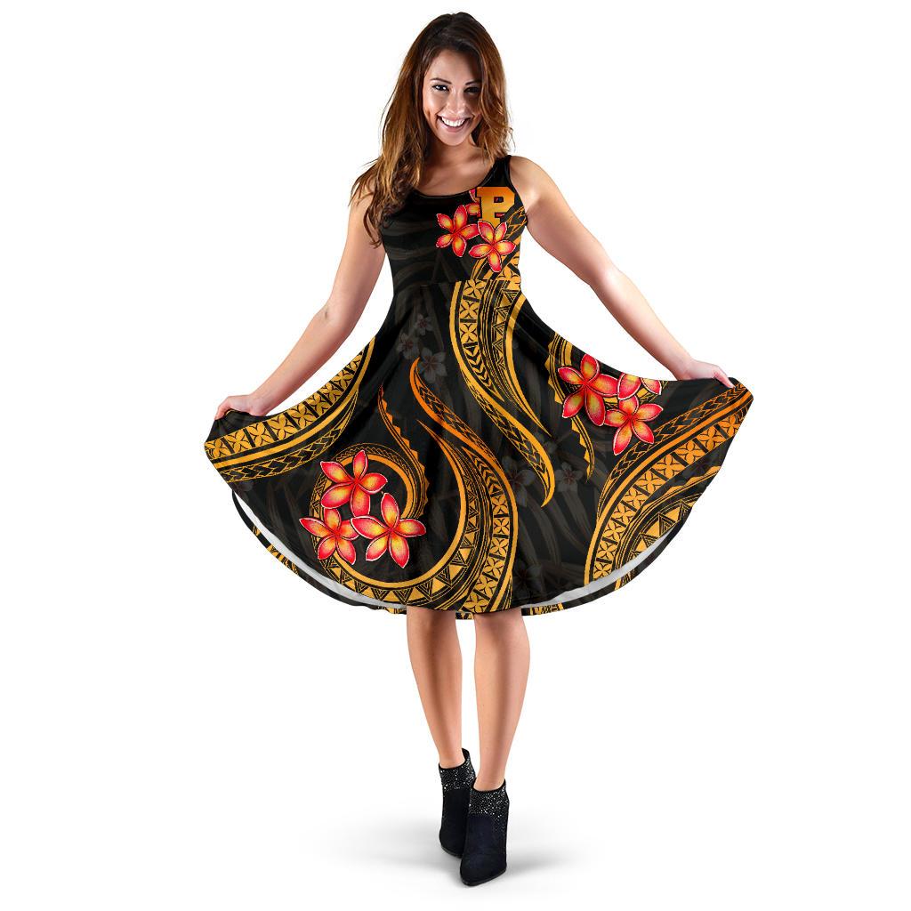 Pohnpei Micronesian Midi Dress - Gold Plumeria Women GOLD - Polynesian Pride