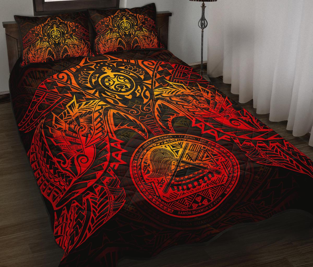 American Samoa Polynesian Quilt Bed Set - Amerian Samoa Seal & Red Turtle Manta Ray RED - Polynesian Pride