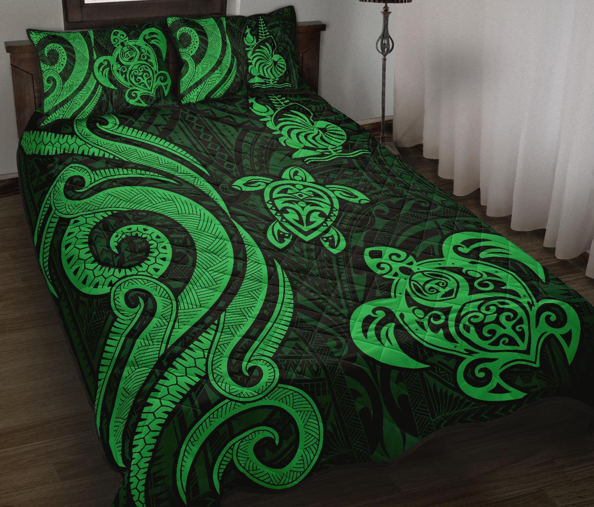 New Caledonia Quilt Bed Set - Green Tentacle Turtle Green - Polynesian Pride