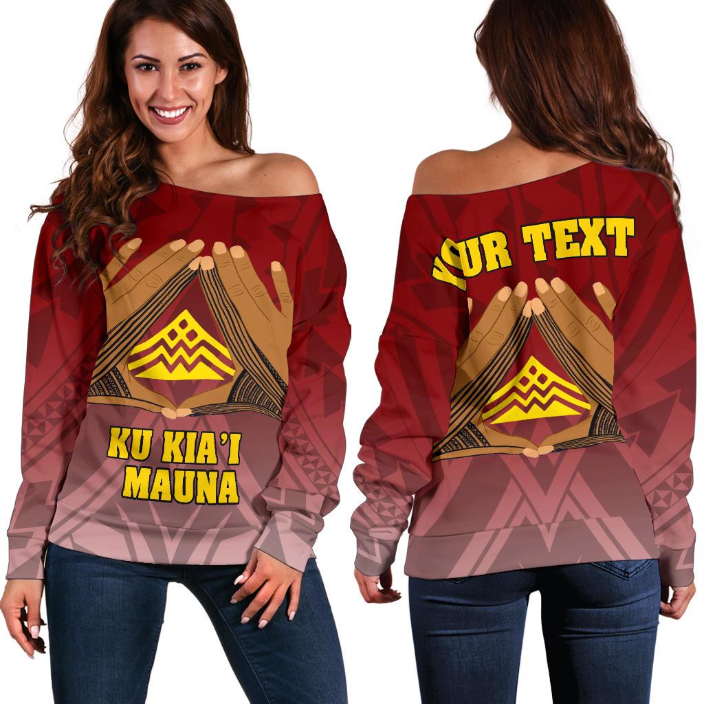 Hawaii Mauna Kea Custom Personalised Women's Off Shoulder Sweater - Hand Sign Symbol Red - Polynesian Pride