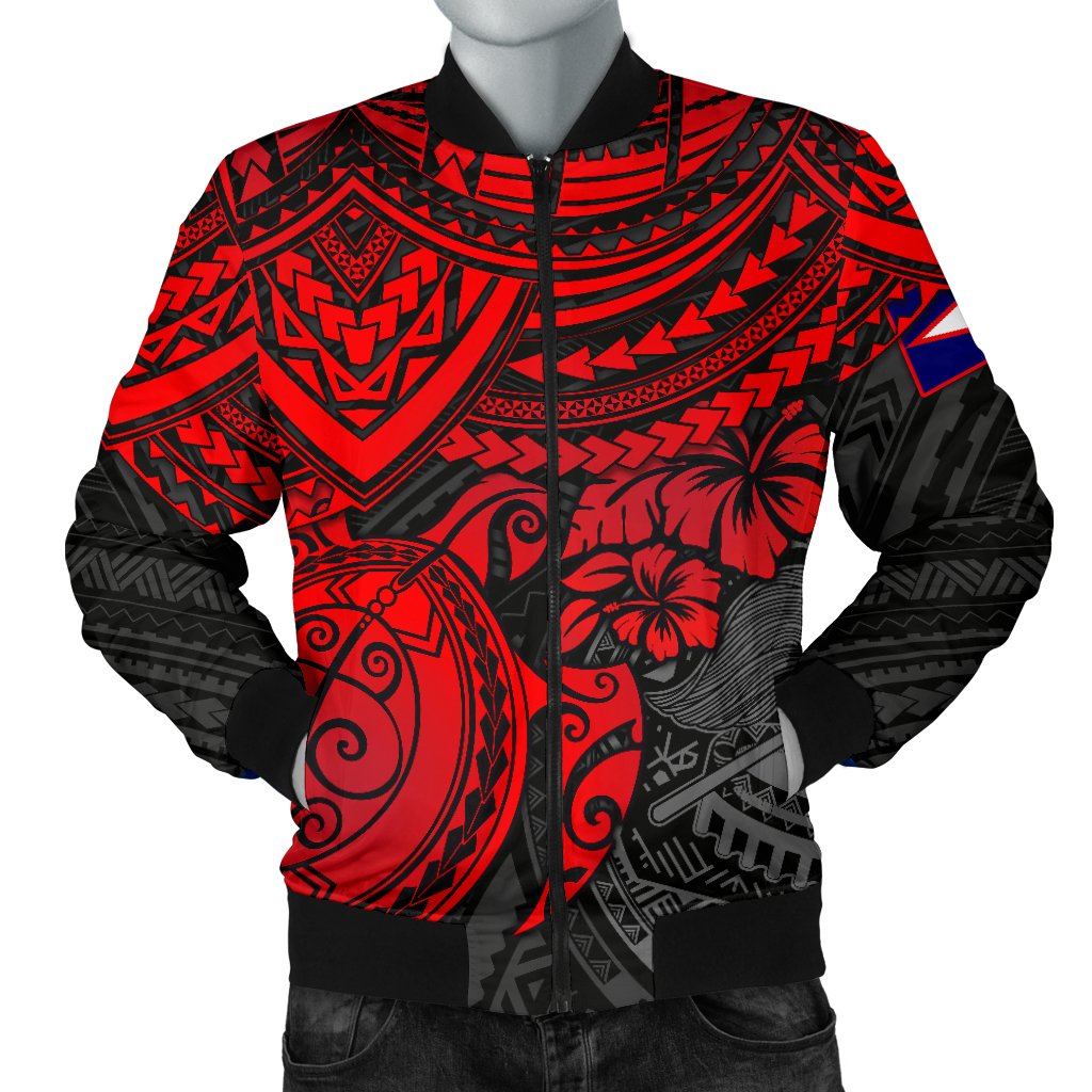 American Samoa Polynesian Bomber Jacket (Men) - Red Turtle Red - Polynesian Pride