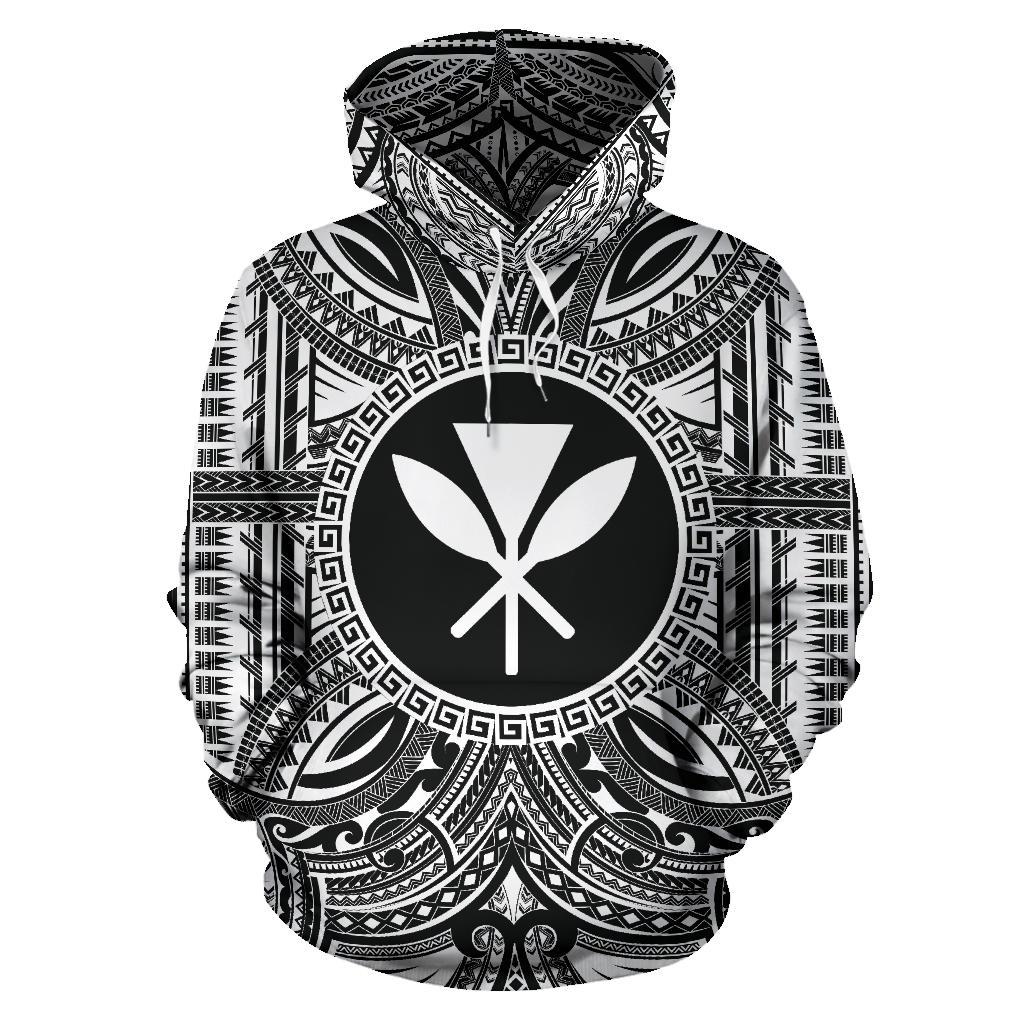 Kanaka Maoli ll Over Hoodie Kanaka Maoli Coat of rms Polynesian White Black Unisex Black - Polynesian Pride