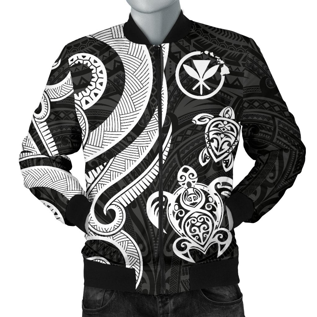 Polynesian Hawaii Men Bomber Jacket - White Tentacle Turtle White - Polynesian Pride