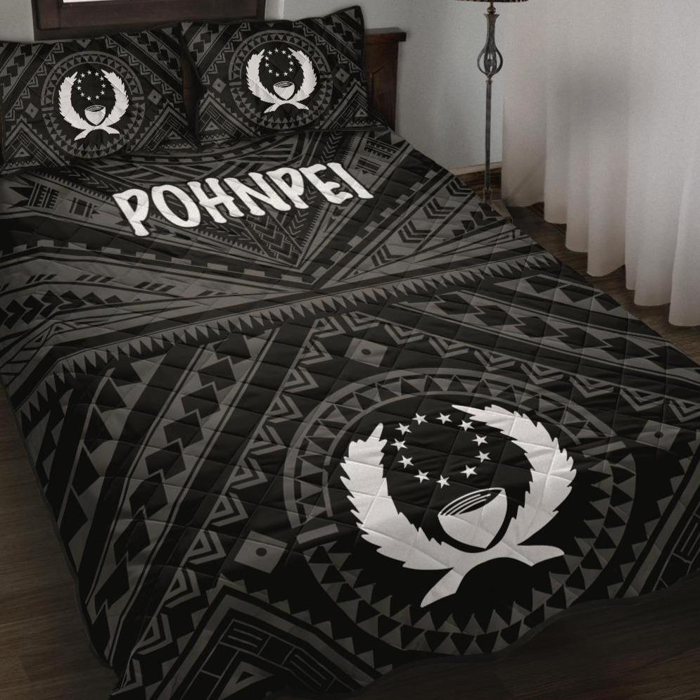 Pohnpei Quilt Bed Set - Pohnpei Seal With Polynesian Tattoo Style ( Black) Black - Polynesian Pride