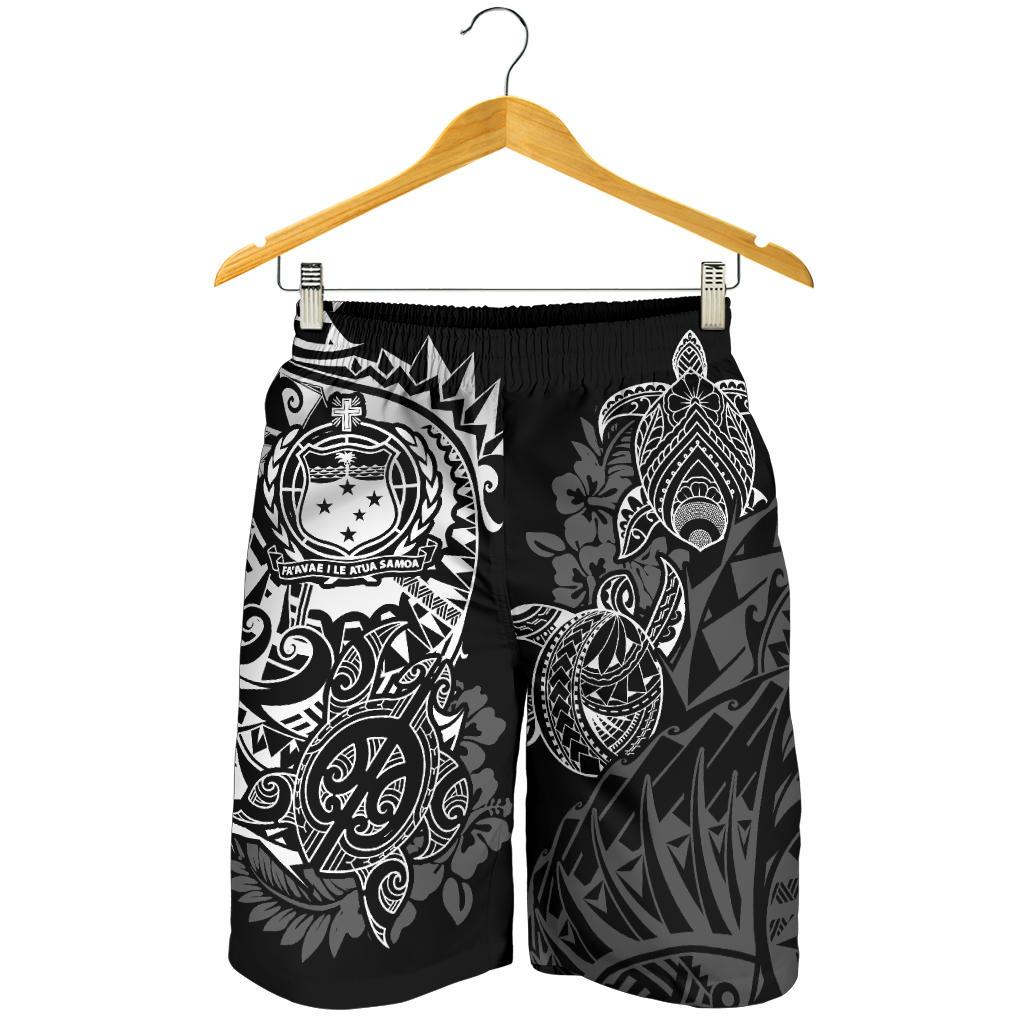 Samoa Polynesian Shorts (Men) - White Turtle Flowing - Polynesian Pride