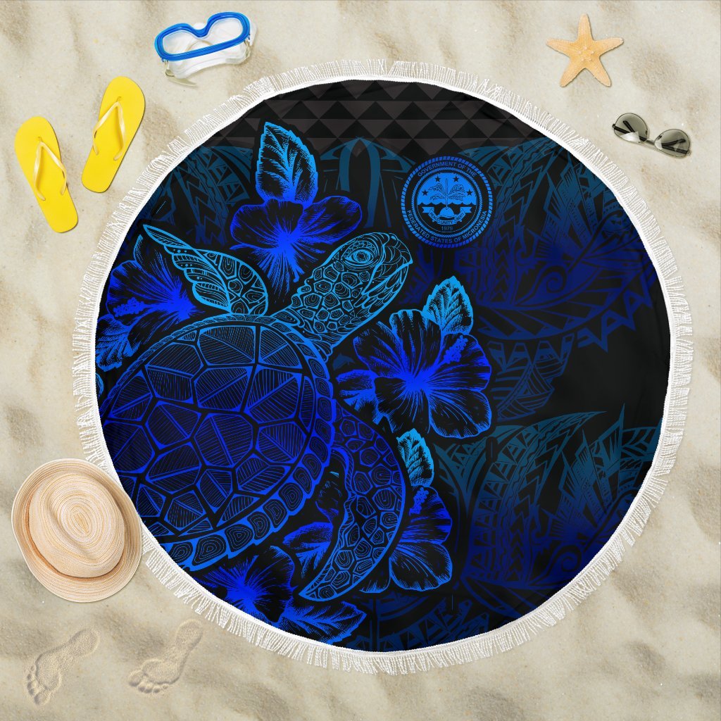 Federated States Of Micronesia Polynesia Beach Blanket Turtle Hibiscus Blue One Style One Size Blue - Polynesian Pride