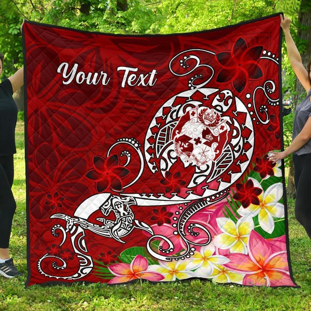 Tonga Custom Personalised Premium Quilt - Turtle Plumeria (Red) Red - Polynesian Pride