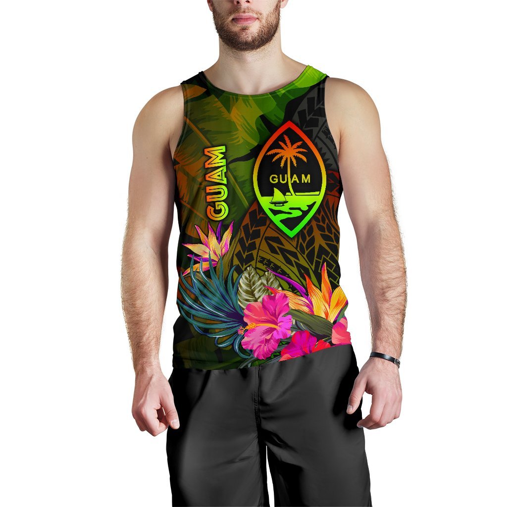 Guam Polynesian Men's Tank Top - Hibiscus and Banana Leaves - Polynesian Pride