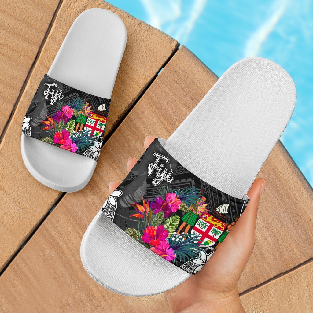 Fiji Slide Sandals Coat of Arm - Turtle Floral - Polynesian Pride