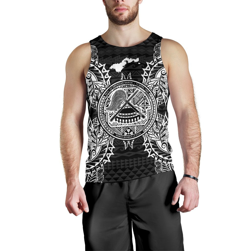 American Samoa Polynesian Men Tank Top Map Black Black - Polynesian Pride