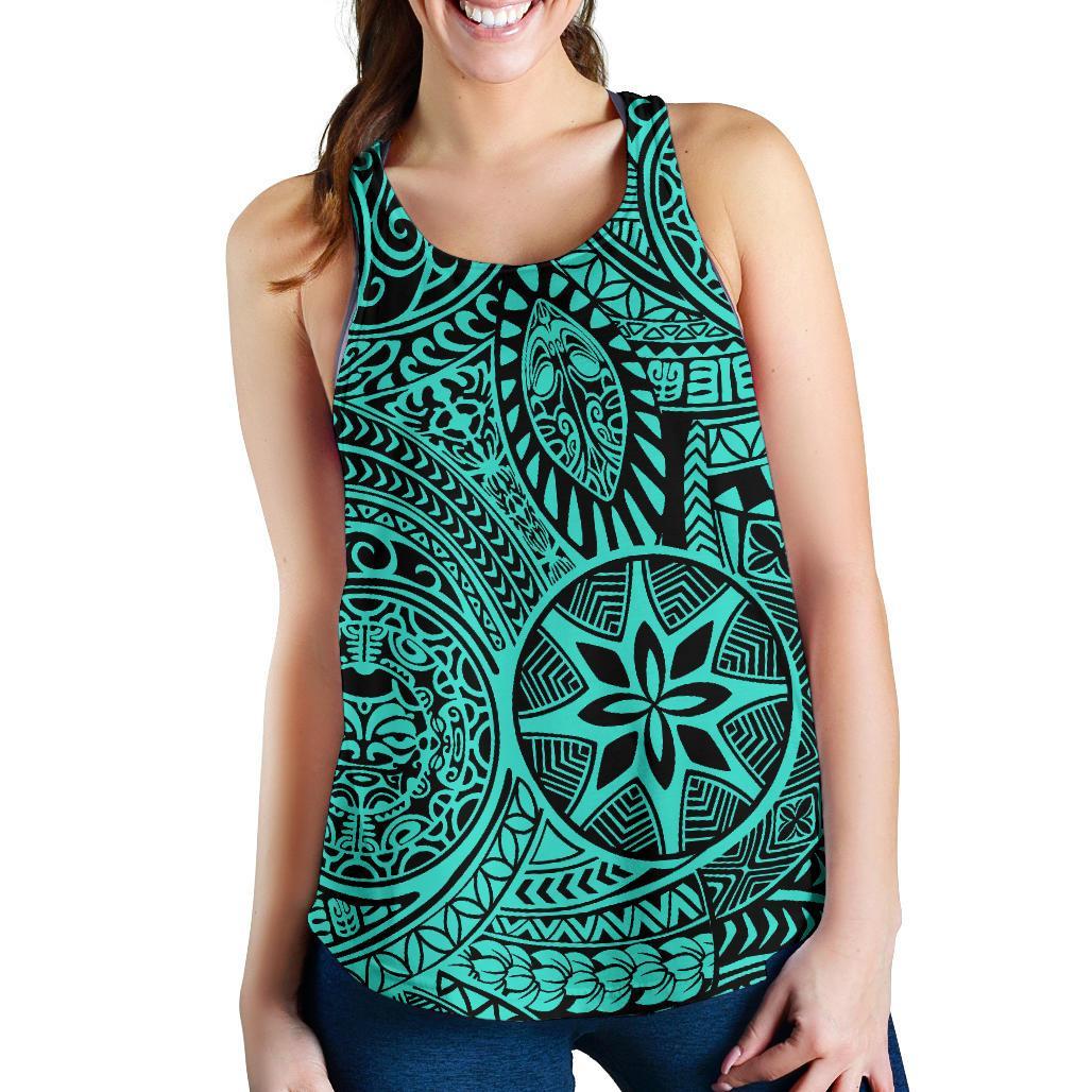 Polynesian Hawaiian Style Tribal Tattoo Turquoise Women's Racerback Tank Top Turquoise - Polynesian Pride