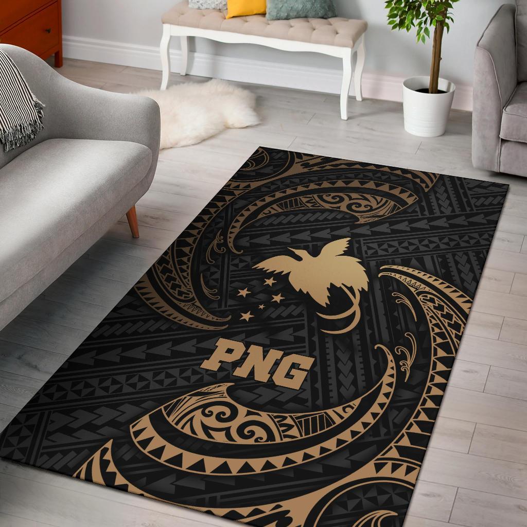 Papua New Guinea Polynesian Area Rug - Gold Tribal Wave Gold - Polynesian Pride