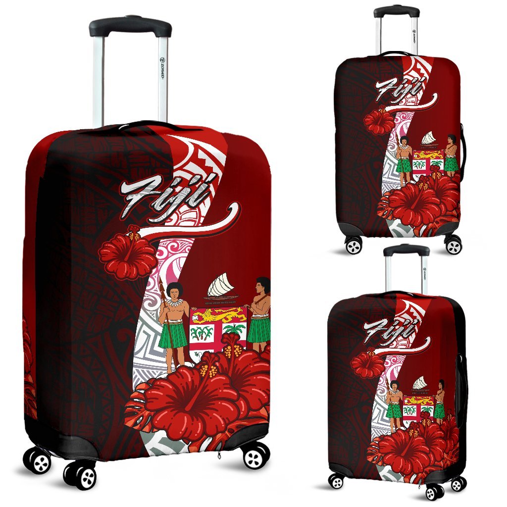 Fiji Polynesian Luggage Covers - Coat Of Arm With Hibiscus Red - Polynesian Pride