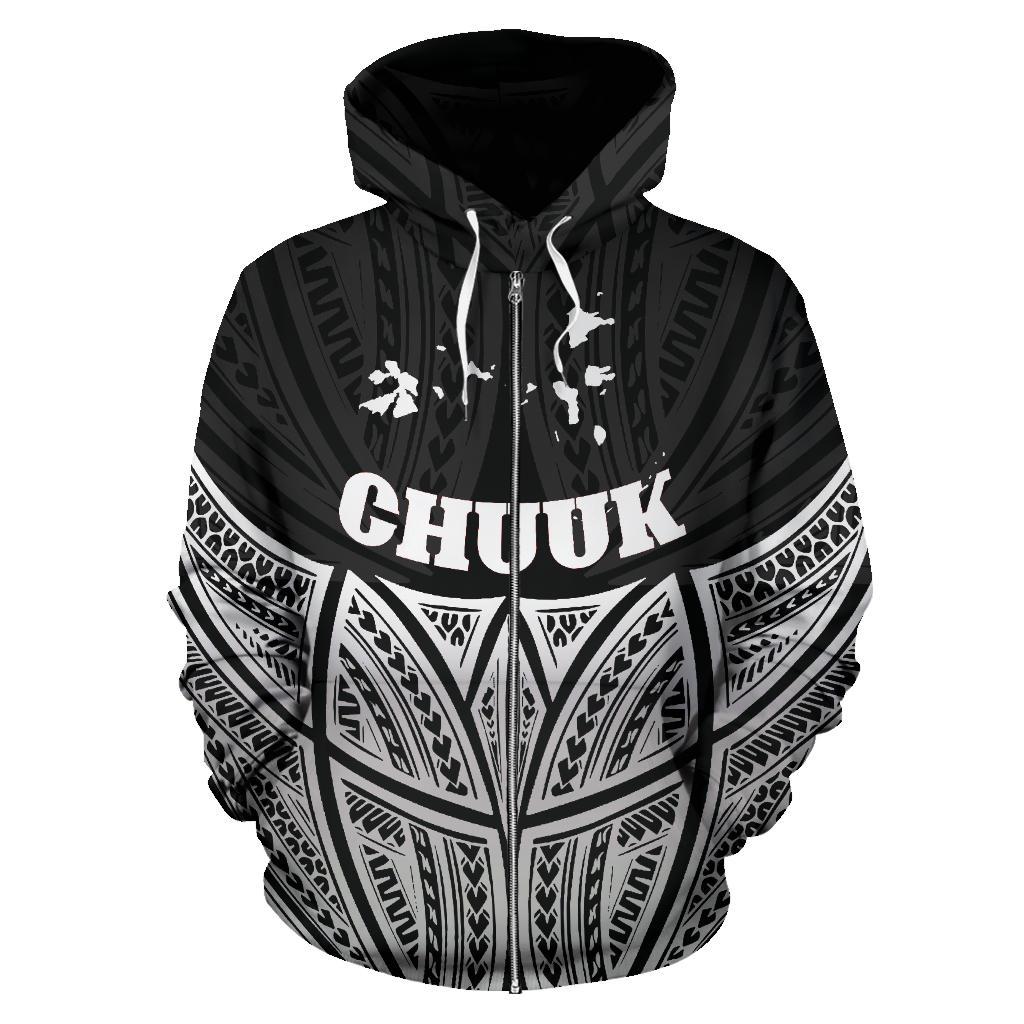 Chuuk Polynesian Zip up Hoodie Black Pride Map and Seal - Polynesian Pride