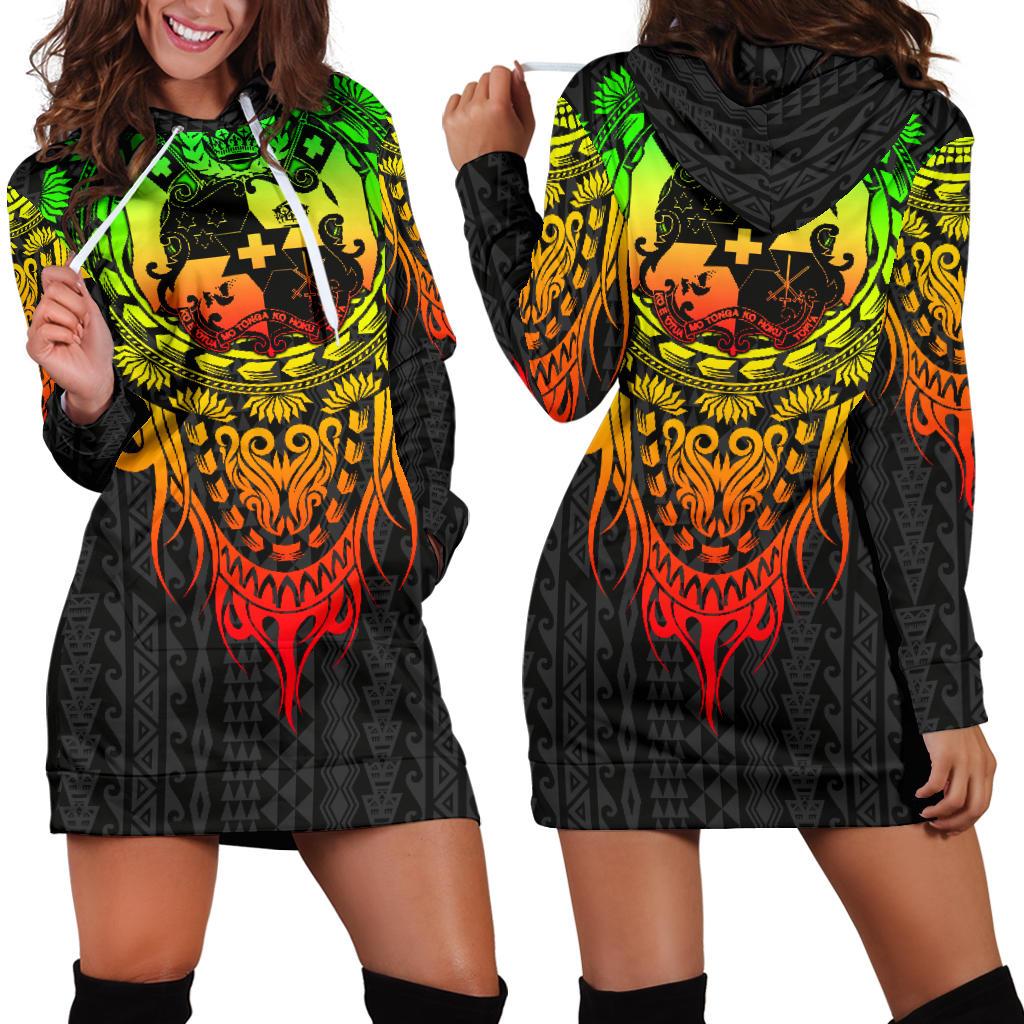 Tonga Polynesian Women's Hoodie Dress - Tattoo Pattern With Seal Reggae Reggae - Polynesian Pride