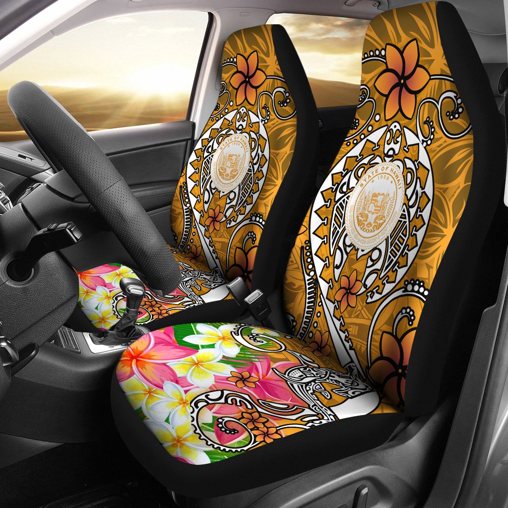 Hawaii Polynesian Car Seat Covers - Hawaii Seal With Turtle Plumeria (Gold) Universal Fit Gold - Polynesian Pride