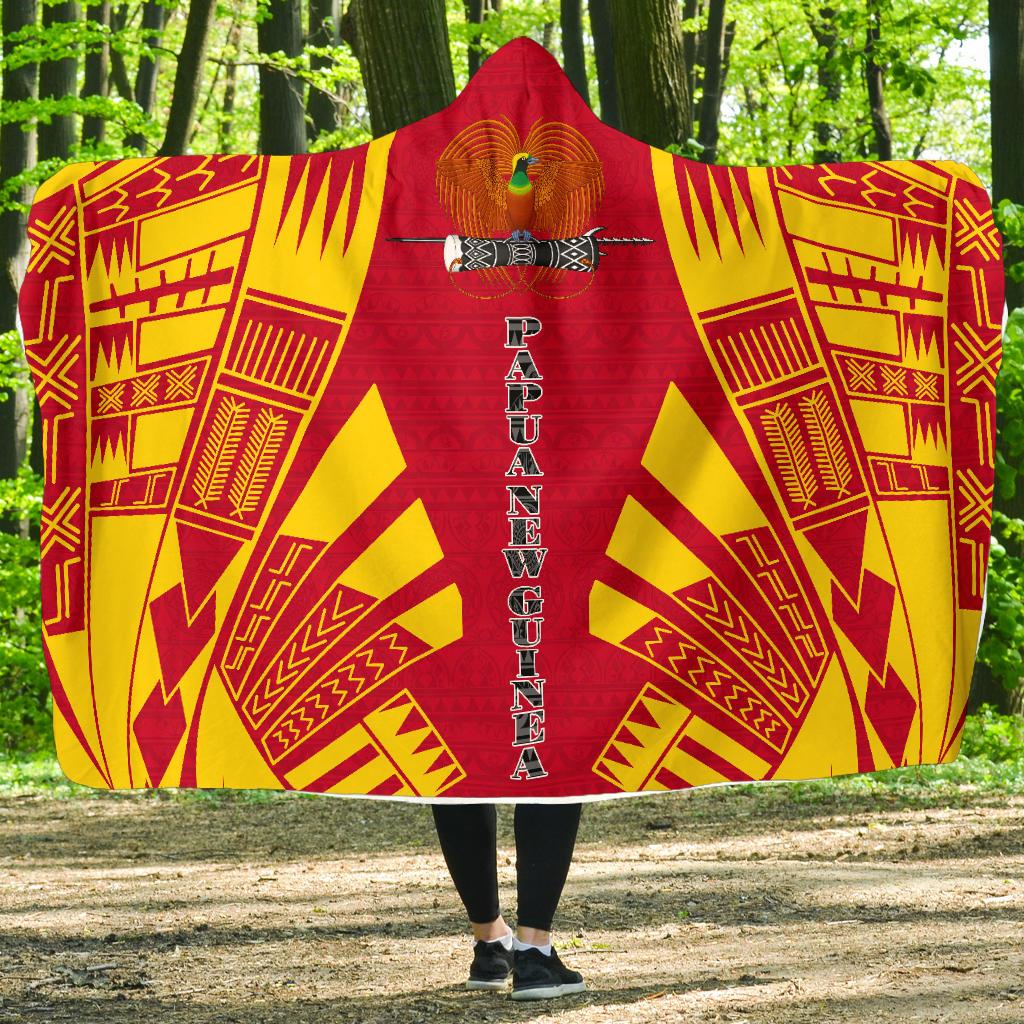 Papua New Guinea Hooded Blanket - Polynesian Tattoo Flag Hooded Blanket White - Polynesian Pride