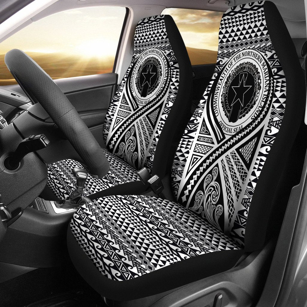 Northern Mariana Islands Car Seat Cover - Northern Mariana Islands Seal Polynesian Tattoo Black Universal Fit Black - Polynesian Pride