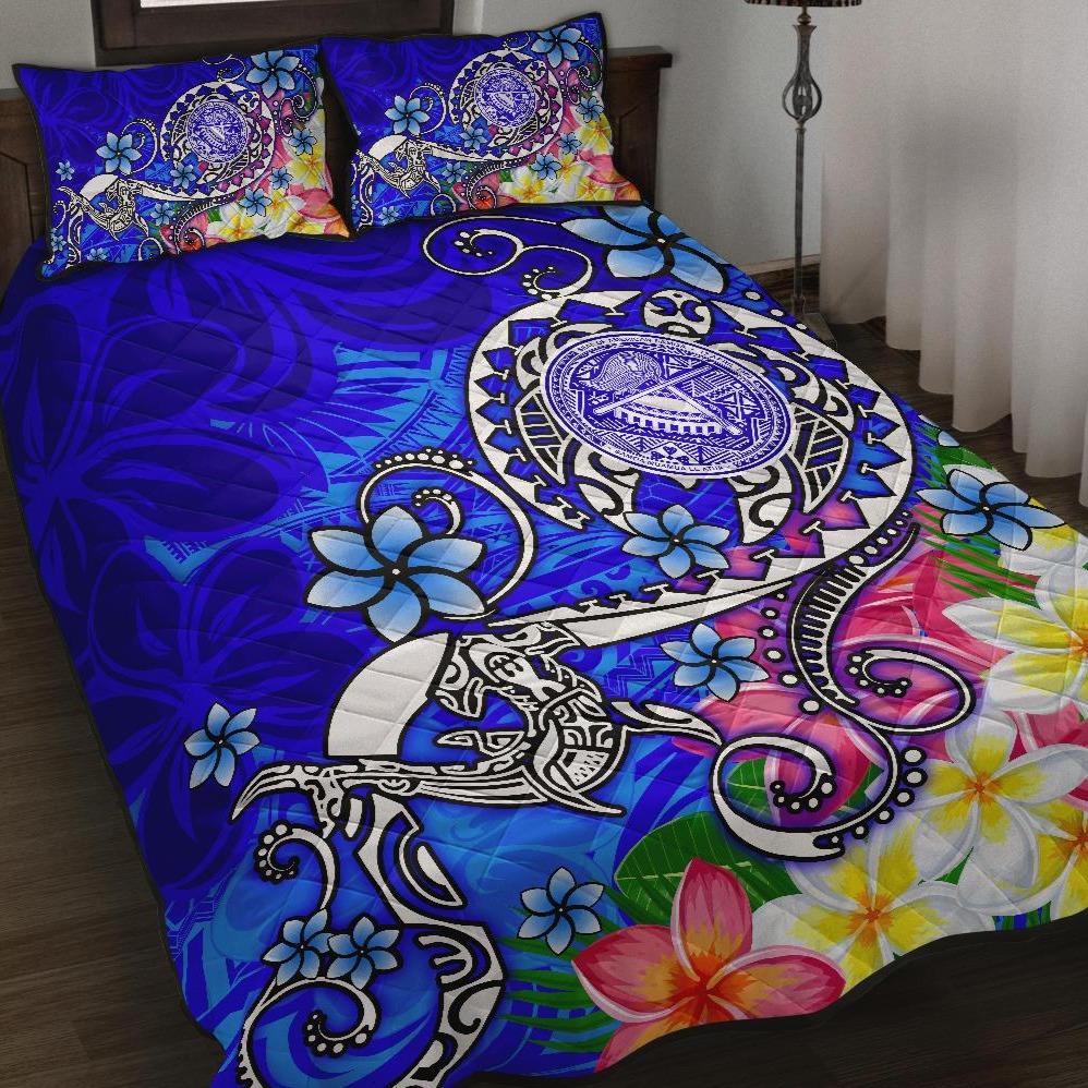 American Samoa Polynesian Quilt Bed Set - Turtle Plumeria (Blue) Blue - Polynesian Pride