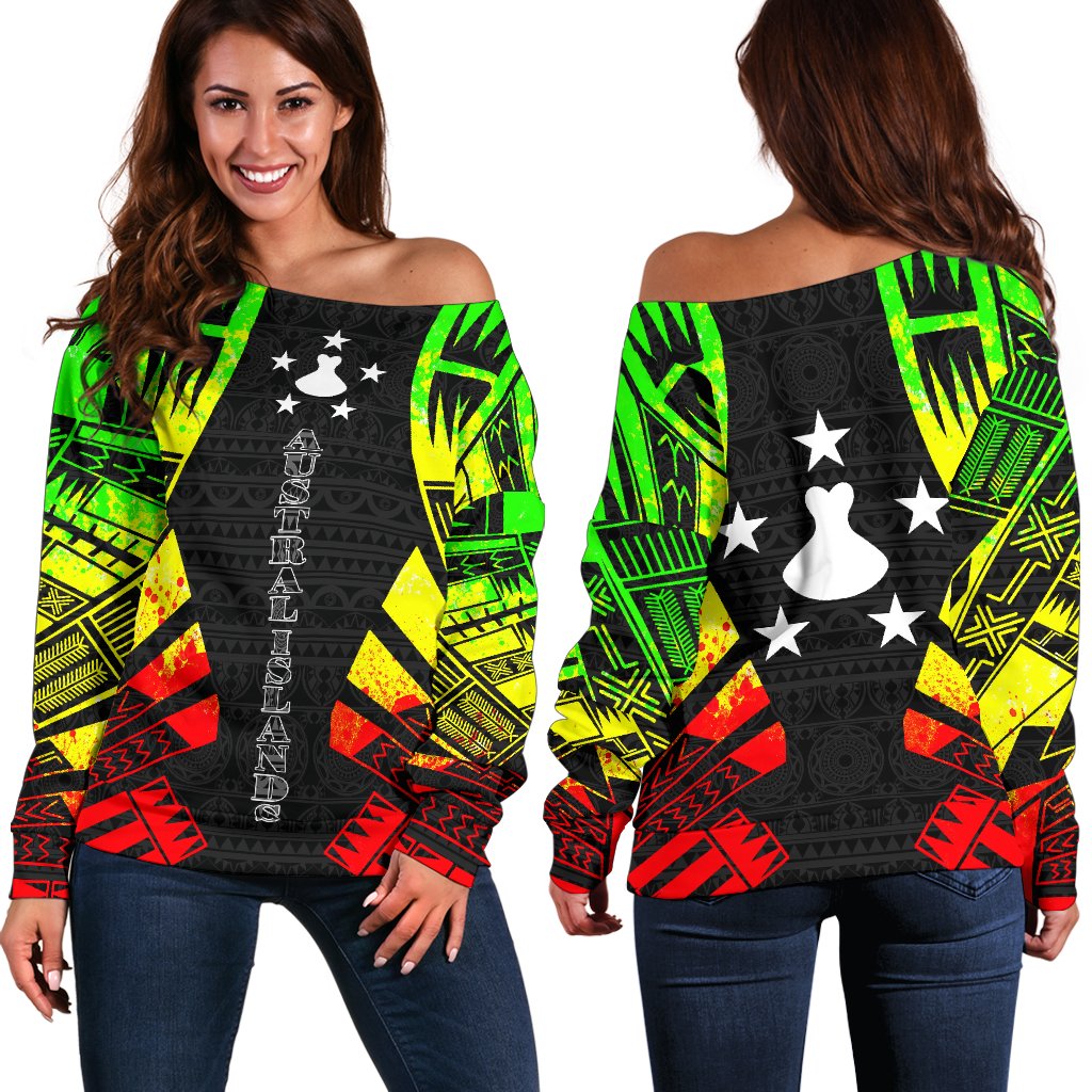 Austral Islands Women's Off Shoulder Sweater - Polynesian Tattoo Reggae Art - Polynesian Pride