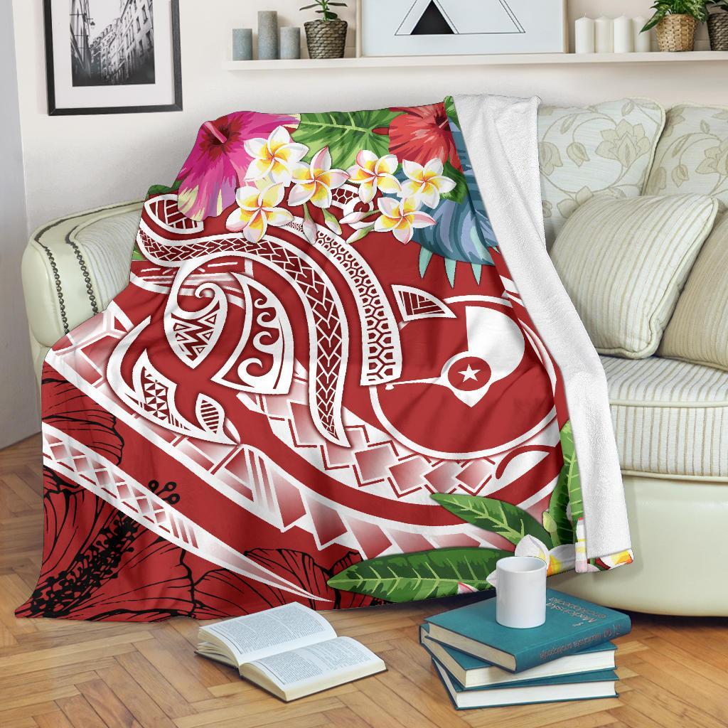 YAP Polynesian Premium Blanket - Summer Plumeria (Red) White - Polynesian Pride