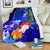 American Samoa Polynesian Premium Blanket - Humpback Whale with Tropical Flowers (Blue) White - Polynesian Pride