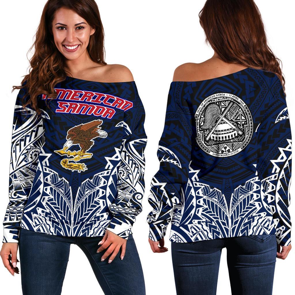 American Samoa Premium Off Shoulder Sweater A7 Blue - Polynesian Pride