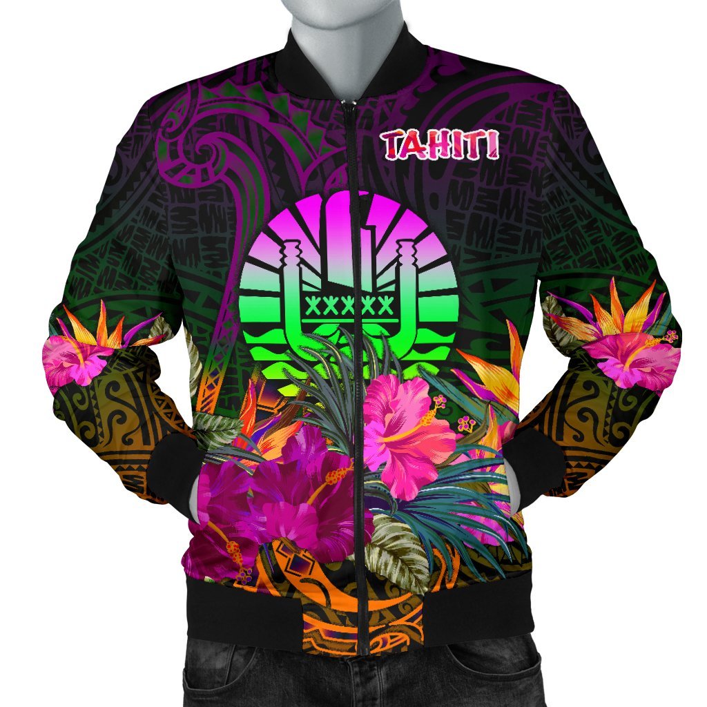 Tahiti Men's Bomber Jacket - Summer Hibiscus Reggae - Polynesian Pride