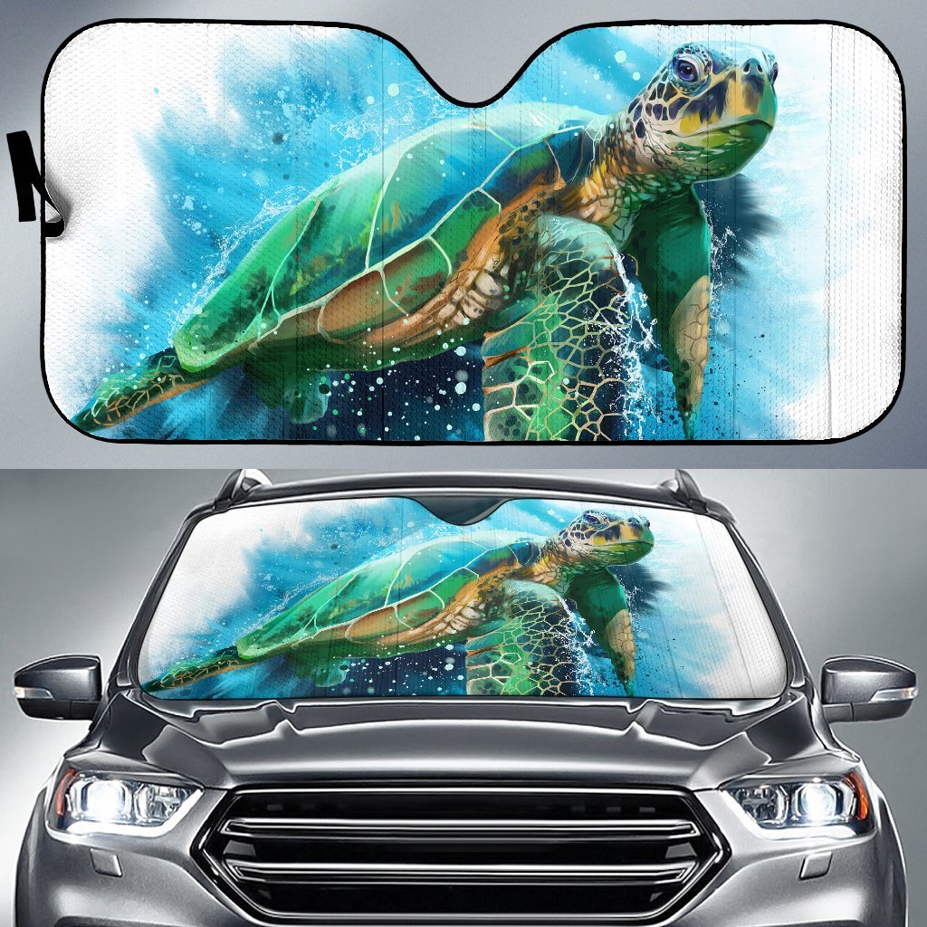 Hawaii Beach Sea Turtle Swimming Car Sun Shade Auto Sun Shade Universal Fit Blue - Polynesian Pride