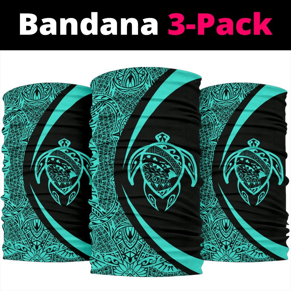 Hawaiian Bandana Turtle Map Polynesian Bandana 3-Pack - Circle Style Turquoise - Polynesian Pride