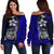 Pohnpei Micronesia Women Off Shoulder Sweater Blue - Turtle With Hook Blue - Polynesian Pride