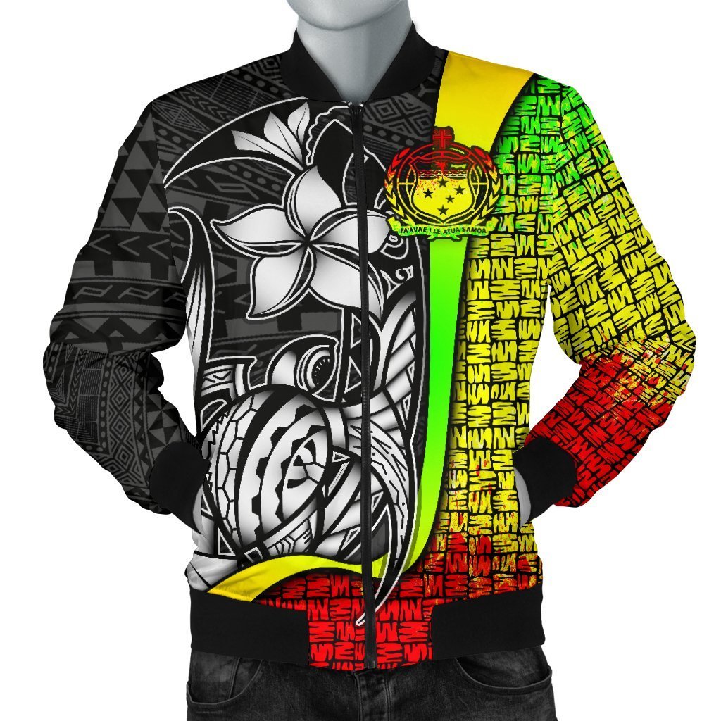 Samoa Polynesian Men's Bomber Jackets Reggae - Turtle With Hook Reggae - Polynesian Pride