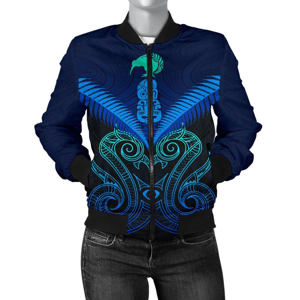 Maori Manaia New Zealand Women Bomber Jacket Blue Blue - Polynesian Pride