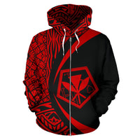 Kanaka Polynesian Zip up Hoodie Tribal Circle Style Red Color - Polynesian Pride