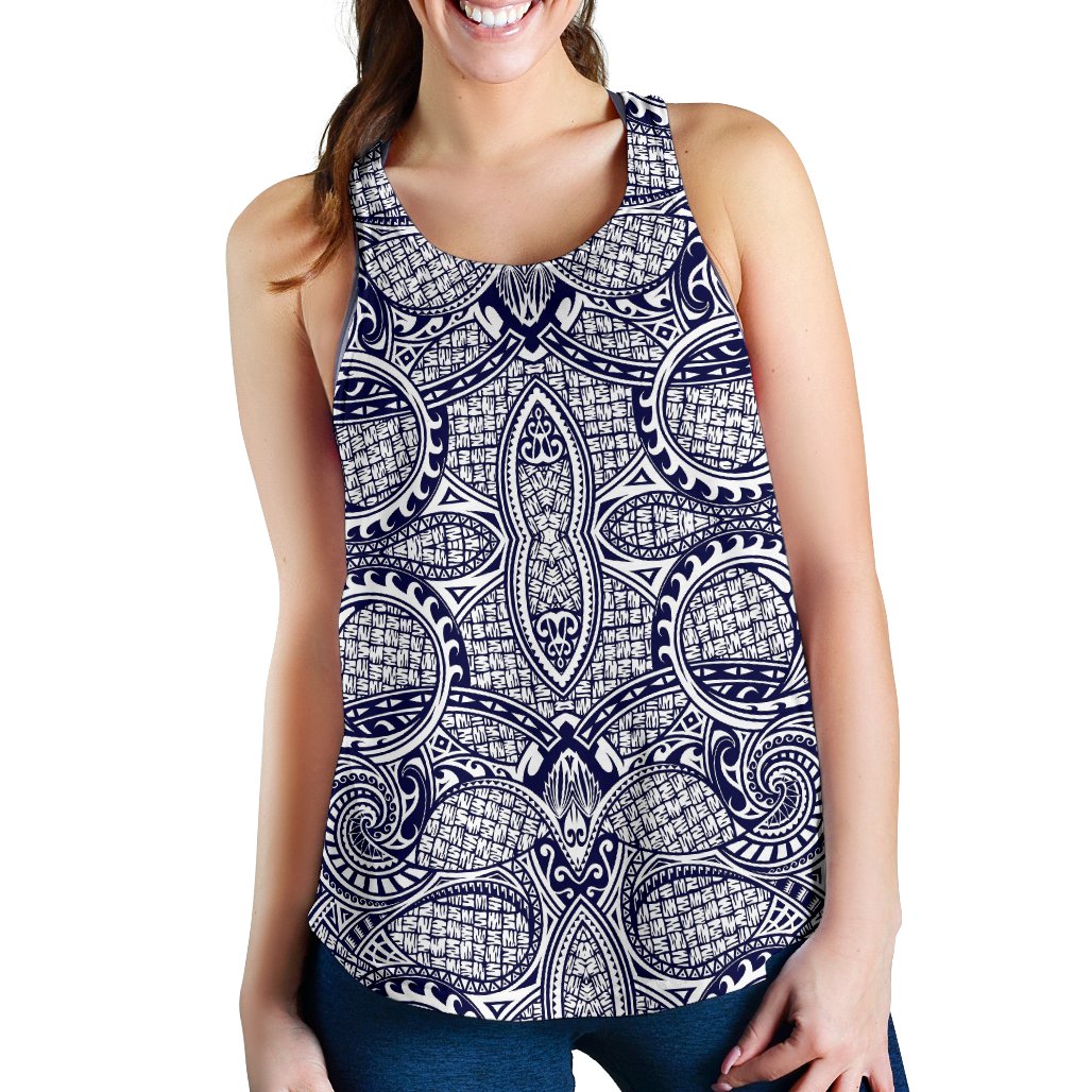Polynesian Women's Racerback Tank Blue And White - Polynesian Pride