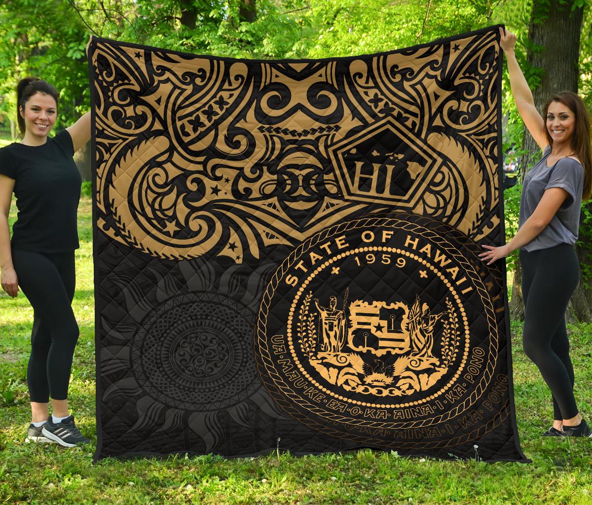 Hawaii Premium Quilt - Hawaii Seal Pride Style (Gold) - Polynesian Pride