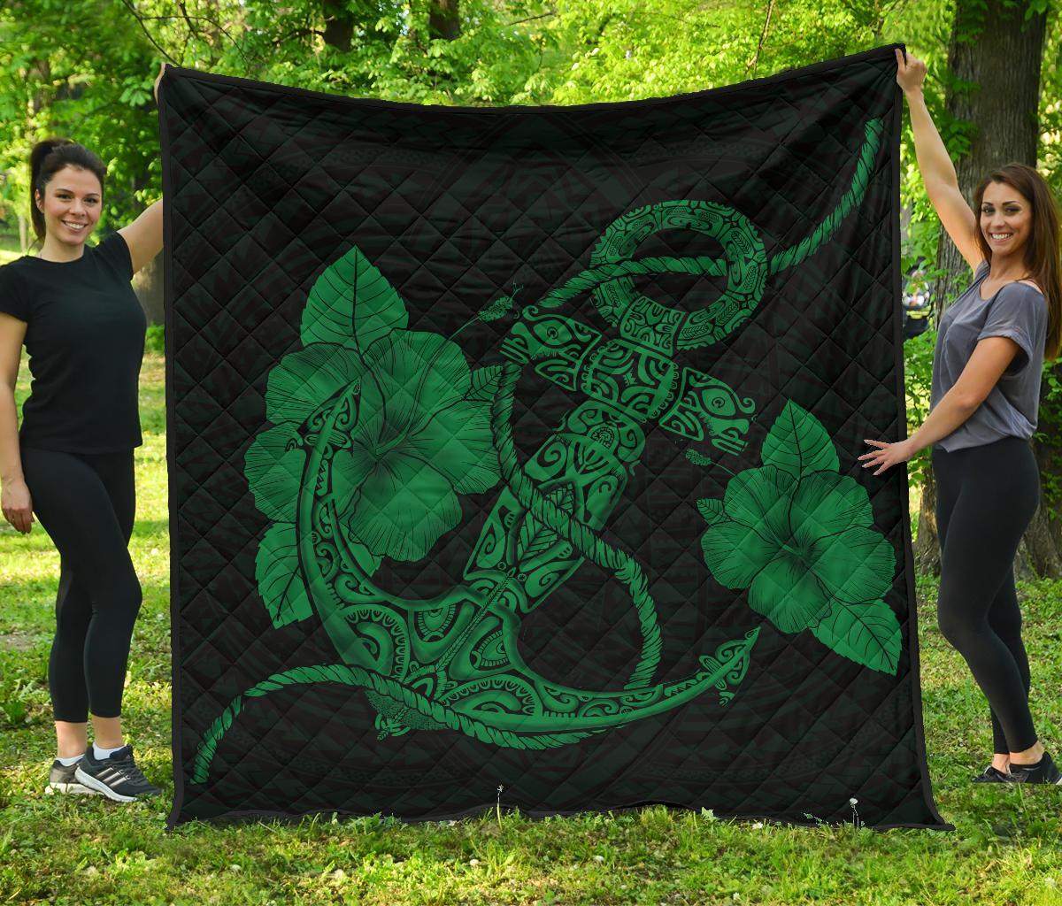 Anchor Green Poly Tribal Premium Quilt Green - Polynesian Pride