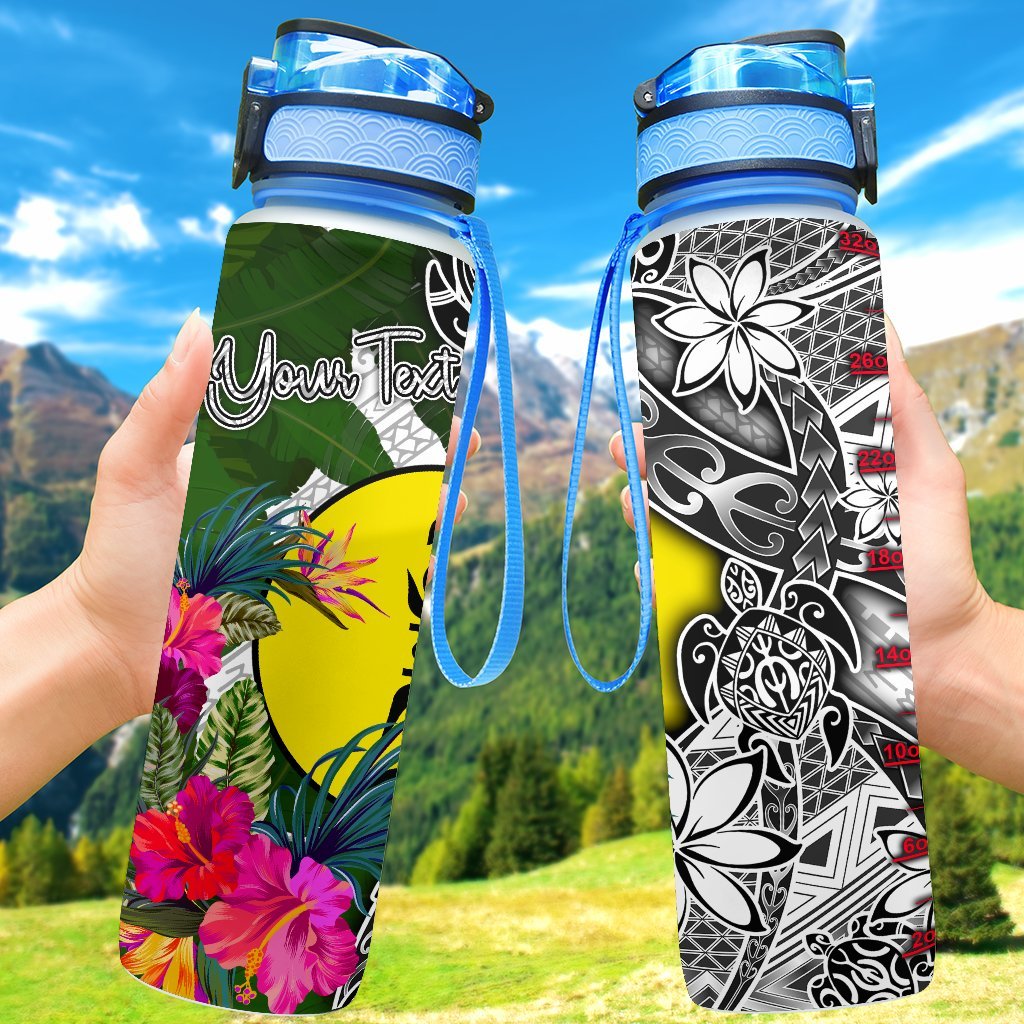 New Caledonia Custom Personalised Hydro Tracking Bottle White - Turtle Plumeria Banana Leaf Hydro Tracking Bottle 32oz Large White - Polynesian Pride