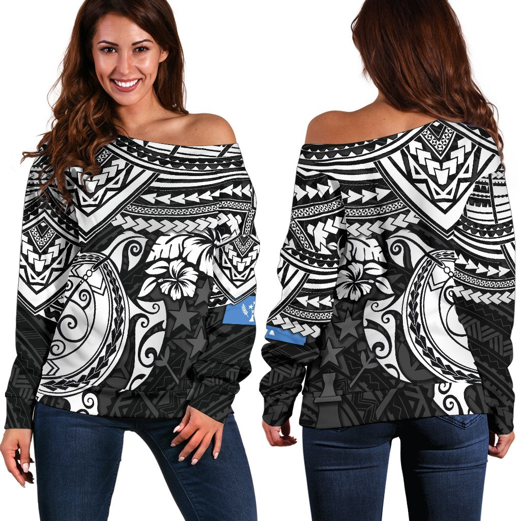 Kosrae Polynesian Off Shoulder Sweater (Women) - White Turtle White - Polynesian Pride