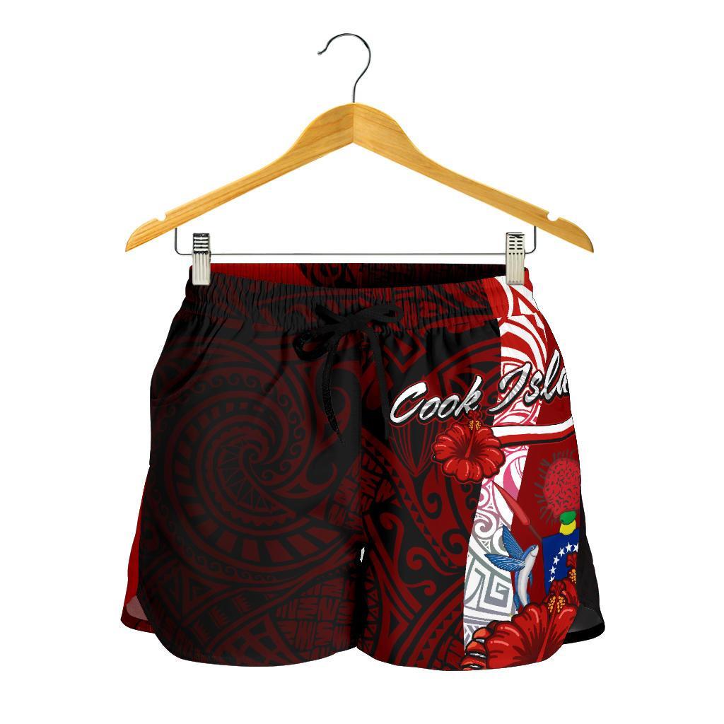 Cook Islands Polynesian Women's Shorts - Coat Of Arm With Hibiscus - Polynesian Pride